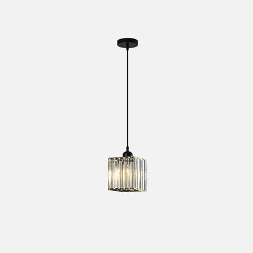 Suspension industrielle noire et dorée Square avec abat-jour en verre et cristal pour salon