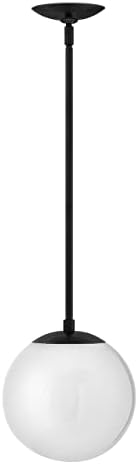 Hinkley Warby 3747BK-WH Small Globe Pendant Light, Customize Stem Length, for Even or Sloped Ceilings, Black and White Glass