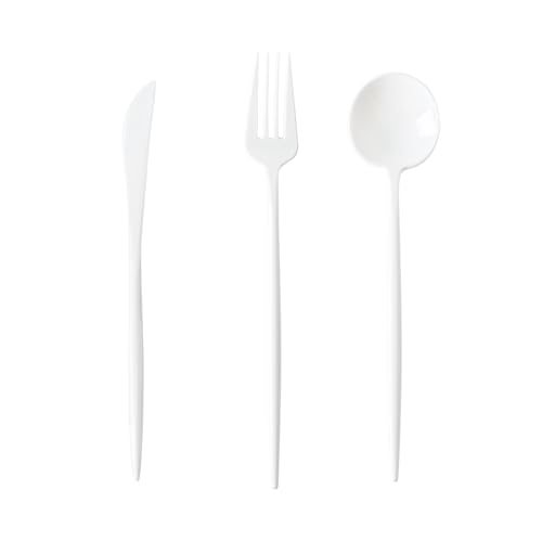 180PCS White Plastic Silverware Heavy Duty Disposable Utensils Include 60 Forks 60 Spoons and 60 Knives White Cutlery Plastic Silverware Sets for Party Birthday Wedding
