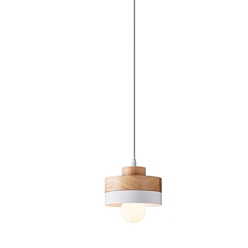 Lámpara colgante de madera con base redonda blanca y diseño rústico 2