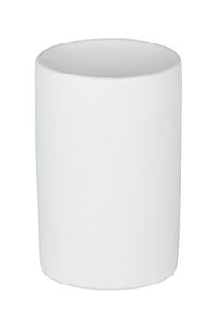 Wenko - Bicchiere Polaris per spazzolino da denti, in ceramica, Ø 7,5 x 11,2 cm, ceramica, bianco, 7 x 11 x 7 cm