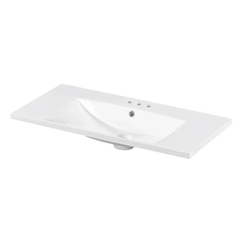 Lavabo Baño Lavabo rectangular de resina 3 orificios for baño, 91 x 45 cm, con encimera tocador, compatible grifo central 10, 61 y 76 Para lavar(36 in Resin 3 Holes)