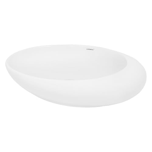 ECD Germany Vasque à Poser Lavabo Salle de Bain - Ø 585 x 375 mm - en Céramique - Ovale - Blanc - Vasque Salle de Bain Lave-Mains Évier - Lavabo à Poser...