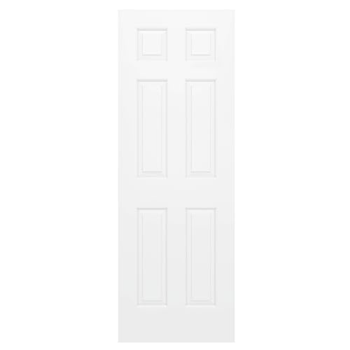 Image of JUBEST 28 inchx80 inch Raised 6-Panel Textured White Primed Hollow Core Interior Molded Door Slab, NOT Pre-drilled and NOT Included Hardware, Paintable Interior Door for Pantry, Laundry, Office