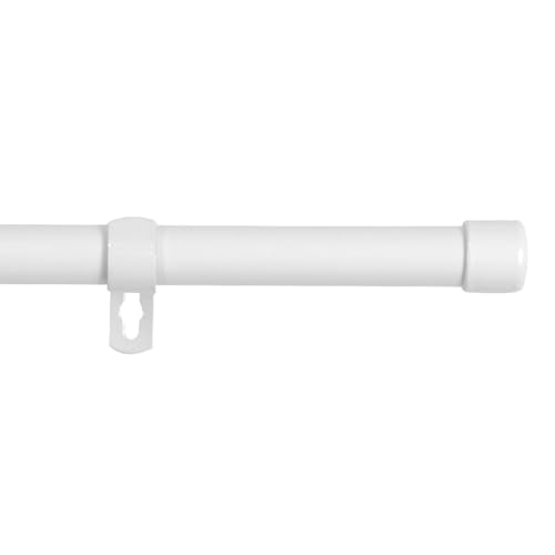 MERCURY TEXTIL- Barra de Cortina Sencilla de Forja con Soportes y Terminales de Plástico. Barra o Palo Delgado de ø 20 mm. Barra Decorativa para Dormitorios, Salón, Oficina y Cocina (150 cm, Blanco)