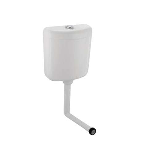 Image of Essco Bathware Wall Hung Cistern w / 39mm Drainage L-Bend Pipe, Gasket, Installation Kit | White, Compact Flush Water Tank for EWC | Bathroom Fixtures