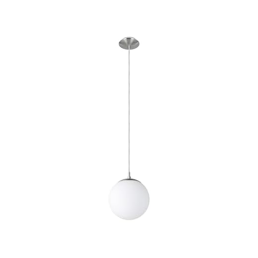 EGLO Hängelampe Rondo, 1 flammige Pendelleuchte, Hängeleuchte aus Metall in Silber und Glas in opal matt weiß, E27 Fassung, Ø 20 cm