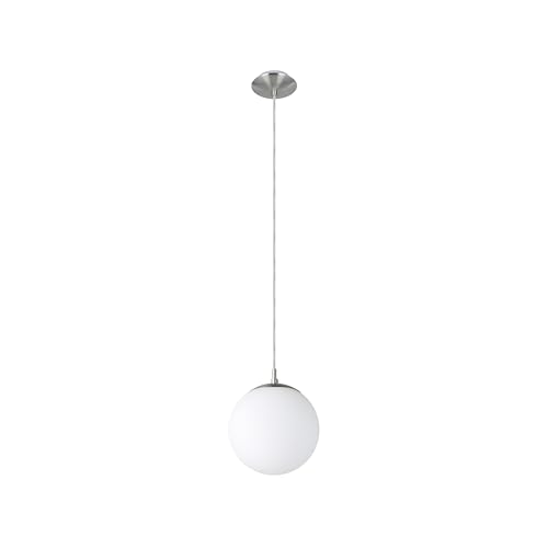 Eglo Lampada a sospensione Rondo, lampada a sospensione, lampada a sospensione in acciaio, nichel opaco, vetro opalino bianco opaco, attacco E27, Ø 20 cm