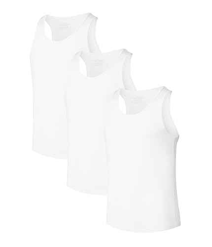 COLORFULLEAF Men's Vests Top Bamboo Undershirts Slim Fit Vest Crew Neck Workout Tank Top 3 Pack (3W,M) White