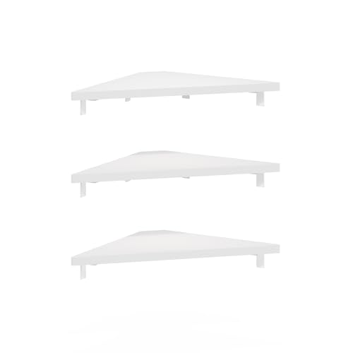 Image of Furinno Rossi Triangle Floating Shelves for Wall, Set of 3 Geometric Corner Shelf, Wall Mounted Shelves for Bathroom, Home Office, Living Room, White