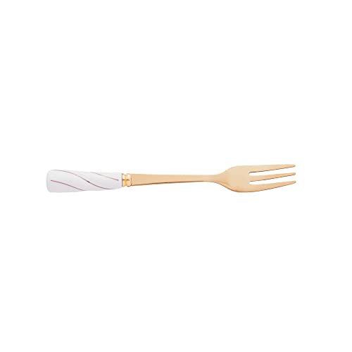 CJ 4 GARFOS AÇO INOX P/APERITIVO DOURADO C/CABO CERÂMICA BRANCO