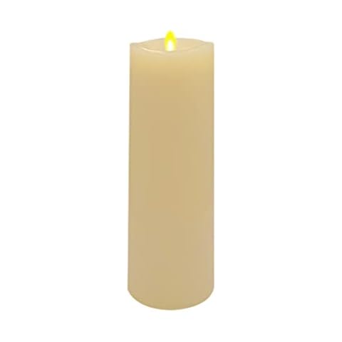 Flameless Candle Moving Wick Vanilla Scented Real Wax Pillar Candle with Remote & Timer,3.5-Inch by 9-Inch ,Ivory Cover