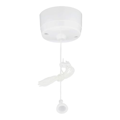LUXE DIVA White Ceiling Pull Cord Switch - 6A 1-Way & 2-Way Light Switch, Bathroom/Toilet Round Ceiling Mounted Switch with Long String Pullcord Switched (White, Pull Cord)