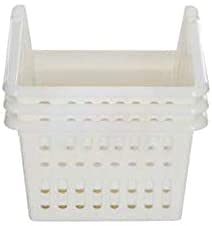 Stacking Basket - Multifunctional Storage Baskets - Made of Plastic - Sturdy & Durable - Woven Design- Semi Open Front - Easy to Stack - Tier of 3-18CM (Cream)