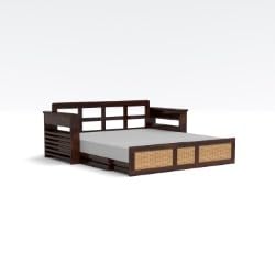 Image of Kunjal Furniture Solid Sheesham Wood Sofa Cum Bed with Storage for Living Room | Natural Finish | 3-Seater Convertible Sofa Bed | Handmade Wooden Furniture (Walnut, Modern)