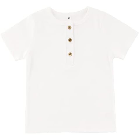 POBIDIBY Boys' Short-Sleeved Shirt with 3 Buttons Henley Shirt Cover