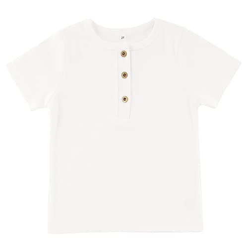 POBIDIBY Boys Short Sleeve Shirt with 3 Button, Henley Shirt for Boys & Girls, Polo Shirt Without Collar