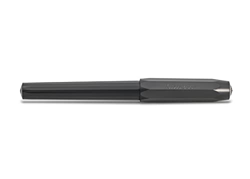Image of Kaweco PERKEO Medium Nib Fountain Pen - All Black Body, Premium German Fountain Pen with Royal Blue Ink Cartridge, 13 cm, Light Weight, Ergonomic Grip