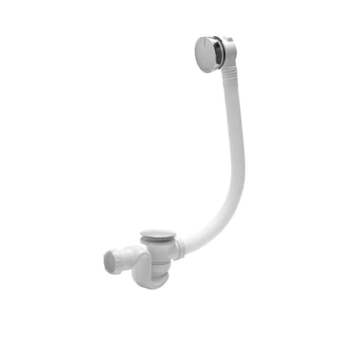 Wirquin 30723098 Ensemble complet vidage de baignoire L700 mm avec siphon haut débit et clapet recouvrant métal, blanc et chromé