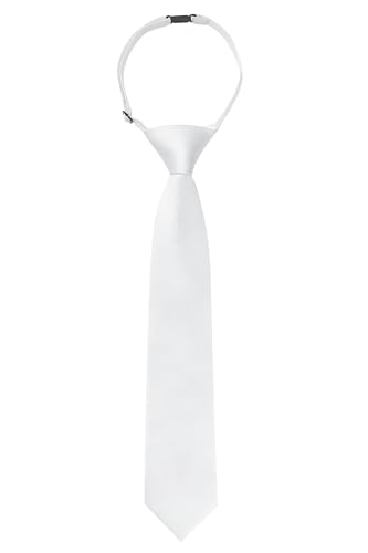Enlision Ties for Boys White Solid Color Pre-Tied Kids Necktie for Age 8-12 Adjustable Formal Tie School Uniforms Graduation Cosplay Causal