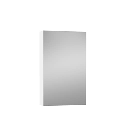 Baikal Mueble Camerino con Espejo, Armario Auxiliar de Baño Multiusos, Opción con o sin Luz LED. Mueble de Pared de fácil colocación. Armario MONTADO. Acabado Blanco. Camerino 48 cm