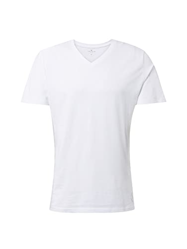 TOM TAILOR Herr Grundläggande t-shirt i dubbelpack med V-ringning 1008639, 20000 - White, L