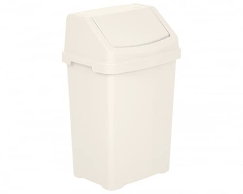 8L/25L/50L Litre Swing Bin for Home Office Garden Waste Recycle Bin Dustbin Kitchen, Bathroom Rubbish Trash Refused Bin with Swing Lid, Heavy-Duty Plastic Dustbin (Soft Cream, 50L)