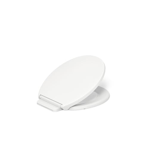 KOHLER K-27332-0 Glissade ReadyLatch Quiet Close Round Toilet Seat White Grip-Tight Hardware Quiet Close Lid Prevents Slamming