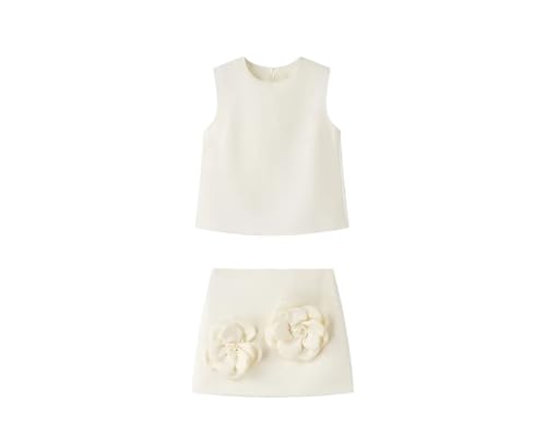 Ensemble 2 pièces sans manches en blanc crémeux haut court col en V coupe premium taille S