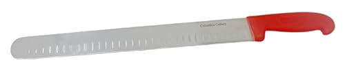 Columbia Cutlery Prime Rib and Steak Carving Knife - 14 Inches (Red Handle) - Brunch Stations, Brisket, Razor Sharp, Granton Edge Slicer