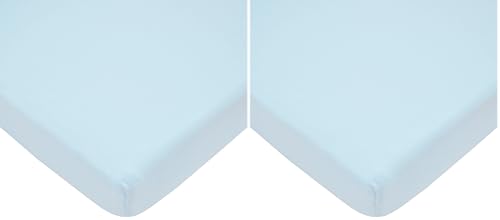 Image of TL Care Fitted Mini Crib Sheet 24 inch x 38 inch, Soft Breathable Neutral 100% Cotton Jersey Portable Sheet, Blue, for Boys and Girls, Fits Most Pack N Play and Mini Crib Mattresses (Pack of 2)