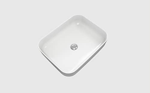 Ellai Rectangle Vessel Sink 20"X16"X5.7” Glossy White Bathroom Sink Above Counter Porcelain Ceramic Small Sink Bowl Countertop Vanity Art Basin #TOP4