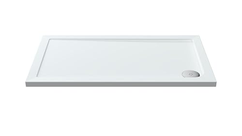 Balterley 1200 x 700 mm Rectangular Shower Tray Slimline Shower Trays Durable Stone Resin Base Trays for Bathroom Enclosure Cubicle Central Waste Rectangular Tray for Wetroom Showers (White)