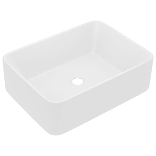 vidaXL Lavabo de Luxe Vasque à Poser de Toilette Lave-mains de Salle de Bain Salle Cosmétique Rectangulaire Intérieur Blanc Mat 41x30x12 cm Céramique