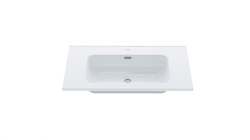 BAIKAL Einbau-Waschbecken aus Keramik, rechteckiges Waschbecken in glänzendem Weiß, einfache Montage, 46 cm/Breite 81 cm