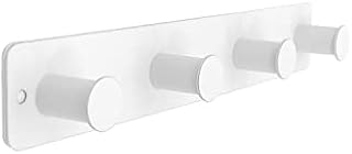 Coat Hooks Wall Mounted, Door Hooks for Bedrooms Adhesive & Screw in, White Bathrobe, Coat Rack with 4 Hangers for Towel Clothes
