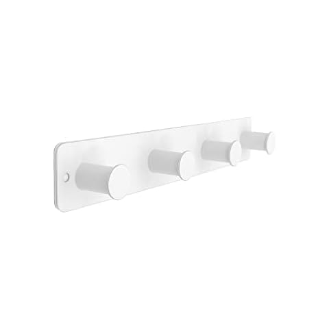 Coat Hooks Wall Mounted, Door Hooks for Bedrooms Adhesive & Screw in, White Bathrobe, Coat Rack with 4 Hangers for Towel Clothes Cover