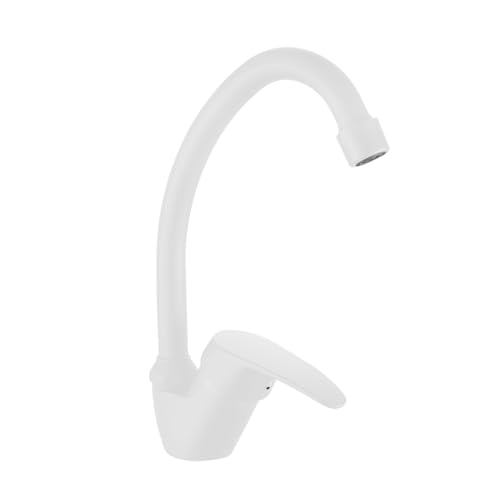 INGUZ. Grifo Viggo para fregadero de cocina mezclador de caña media monomando. Agua fria y caliente. (Blanco)