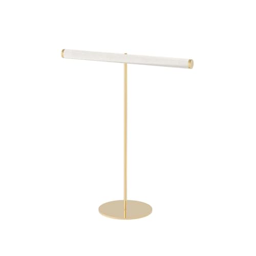 Coward T-Bar Necklace Organizer Stand, Velvet Necklace Bracelet Holder Stand with Metal Base, Hanging Jewelry Display Organizer for Women Girls (Gold 1.6cm thickness tube)