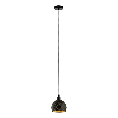 Eglo Roccaforte, Lampadario a 1 luce, lampada a sospensione in metallo nero, oro, lampada da tavolo per sala da pranzo, lampada a sospensione per soggiorno con attacco E14, diametro 17 cm