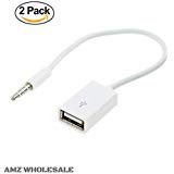 AUX to USB Adapter | 3.5mm Male Aux Audio Jack Plug to USB 2.0 Female Converter Cable Cord Converter Cable for Car White (2-PACK)