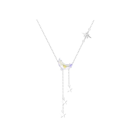 Collier ras du cou femme avec pendentif lune étoile cristal et perle