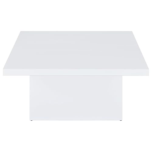 Coaster Home Furnishings - Devar - Wood - Square Coffee Table with Pedestal Base, Geometric Design and Contemporary Style - Living Room - White High Gloss - 710898 by Coaster Fine Furniture - Image 3