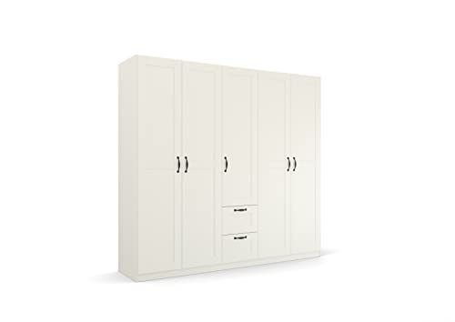 Rauch Möbel Cottage by Quadra Spin Schrank Drehtürenschrank, Landhausstil, Weiß, 5-TRG., inkl. 3 Kleiderstangen, 5 Einlegeböden, 2 Schubladen, BxHxT 226x210x54 cm