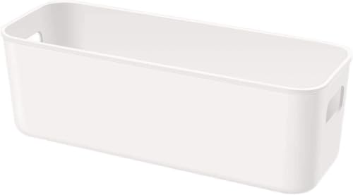 Amyup Set Of 4 Plastic Storage Bins,Versatile Kitchen Pantry Organization and Storage,for Plastic Storage Container Under Bed,Under Sink Bathroom Organizer (White, 4 Pack Narrow)