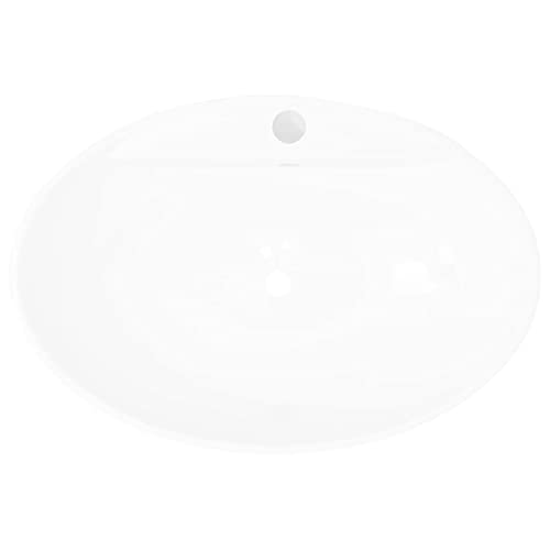 Vidaxl Lavabo In Ceramica Ovale Foro Scarico Foro Rubinetto Lavandino Lavello - 5