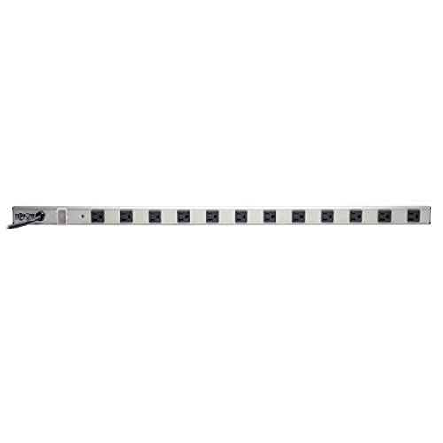 Crazy Deals Tripp Lite 12 Outlet Bench & Cabinet Power Strip, 6 ft. Cord with 5-15P Plug, 120V, 36 in. Length, Metal, Lifetime Warranty (PS361206),Black/Gray