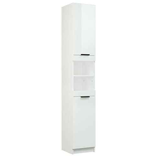 vidaXL Armoire de Salle de Bain Armoire de Rangement de Lavabo Placard de Salle de Bain Organisateur Intérieur Blanc Brillant 32x34x188,5 cm