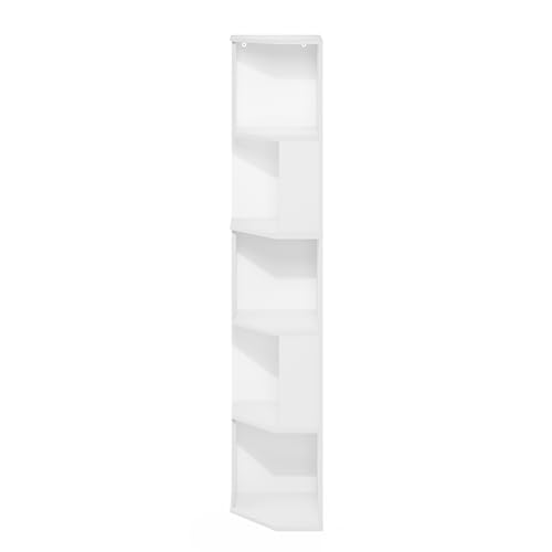 Image of Furinno ECON Corner Shelf, 5-Tier Corner Book Shelf, Standing Storage Shelves, Cube Display Rack, Bookshelf, for Organization and Storage, Living Room, Home Office, White