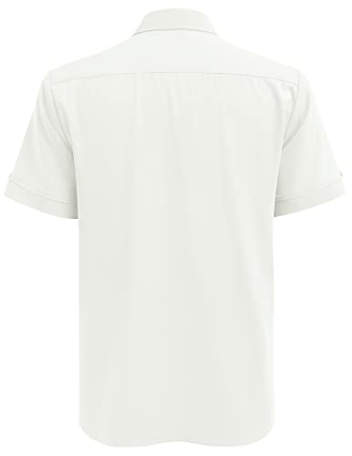 Coofandy Men's Cuban Guayabera Shirt Regular Fit Short Sleeve Shirt Casual Tropical Holiday Beach Shirts, White, 2X-Large #TOP2